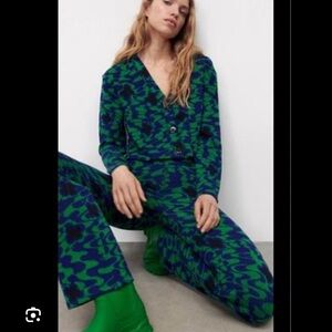 Zara Jacquard Floral Knit Set | Matching Cardigan and Pants
